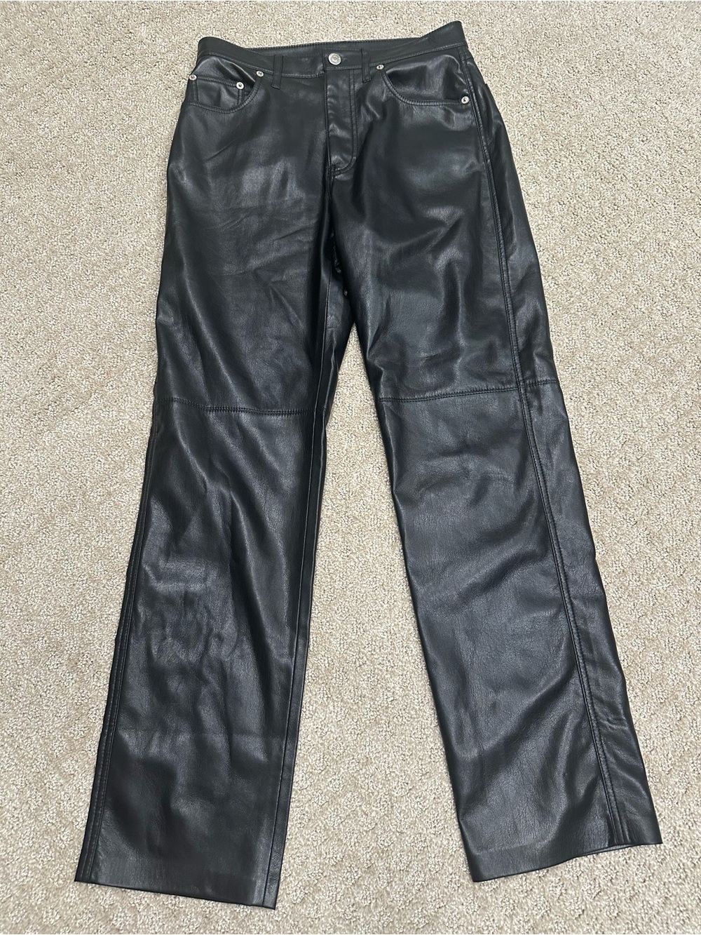 Nanushka Black Leather Wide-Leg Pants